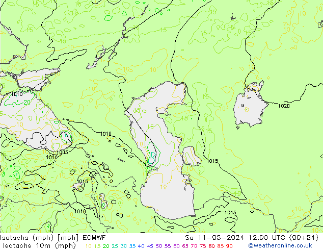 Isotachen (mph) ECMWF za 11.05.2024 12 UTC