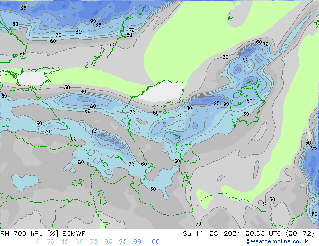 Humidité rel. 700 hPa ECMWF sam 11.05.2024 00 UTC
