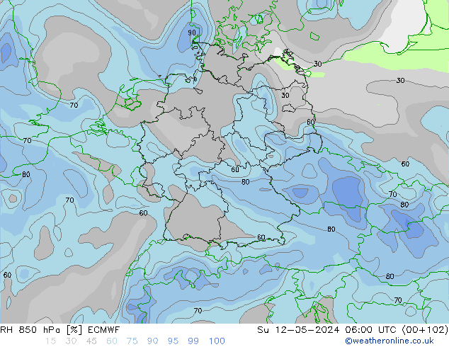 850 hPa Nispi Nem ECMWF Paz 12.05.2024 06 UTC