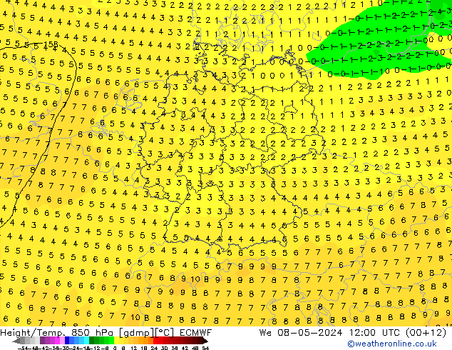 Z500/Regen(+SLP)/Z850 ECMWF wo 08.05.2024 12 UTC