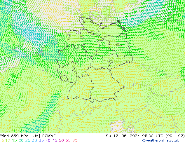 Wind 850 hPa ECMWF Su 12.05.2024 06 UTC