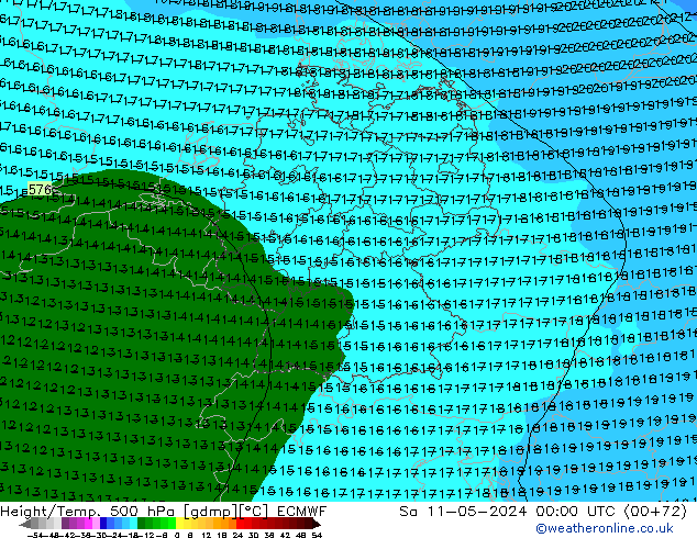 Z500/Rain (+SLP)/Z850 ECMWF Sa 11.05.2024 00 UTC