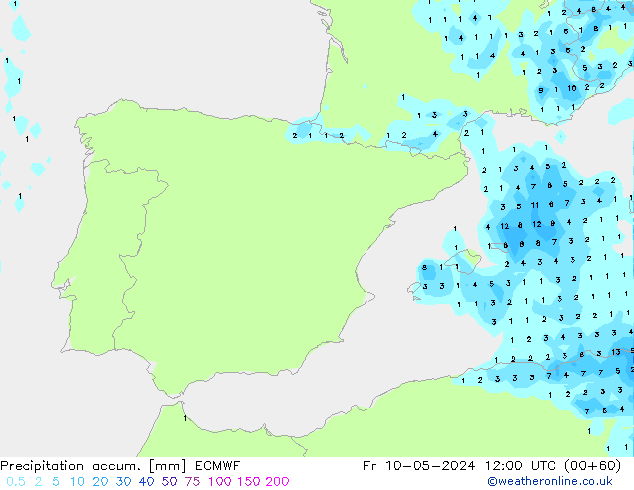 Precipitation accum. ECMWF Sex 10.05.2024 12 UTC
