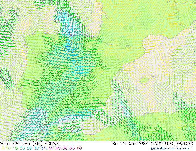 Wind 700 hPa ECMWF Sa 11.05.2024 12 UTC