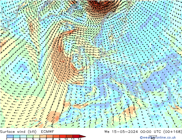 Surface wind (bft) ECMWF We 15.05.2024 00 UTC