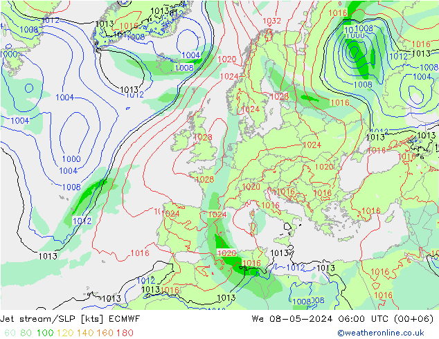 高速氣流/地面气压 ECMWF 星期三 08.05.2024 06 UTC