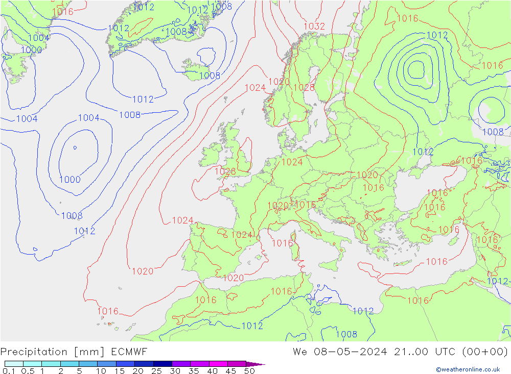 precipitação ECMWF Qua 08.05.2024 00 UTC
