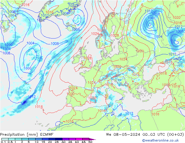 Precipitation ECMWF We 08.05.2024 03 UTC