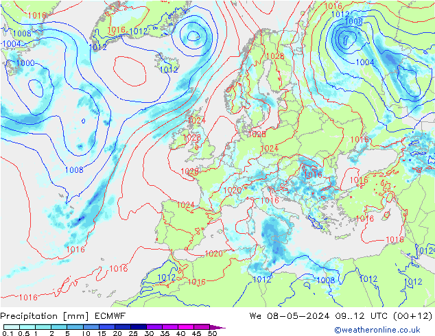 Niederschlag ECMWF Mi 08.05.2024 12 UTC