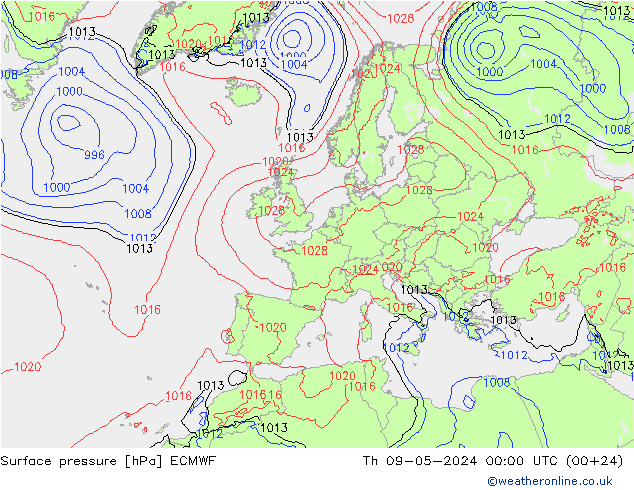 Surface pressure ECMWF Th 09.05.2024 00 UTC