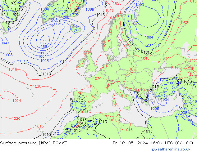 Bodendruck ECMWF Fr 10.05.2024 18 UTC