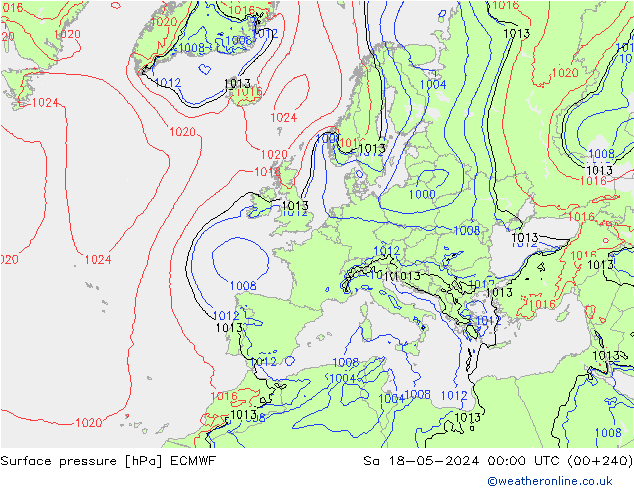 Surface pressure ECMWF Sa 18.05.2024 00 UTC