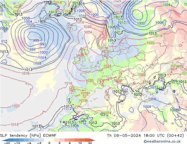 Tendenza di Pressione ECMWF gio 09.05.2024 18 UTC