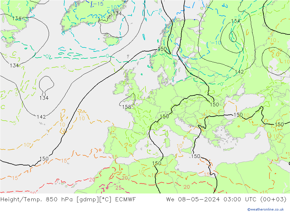 Height/Temp. 850 hPa ECMWF Mi 08.05.2024 03 UTC