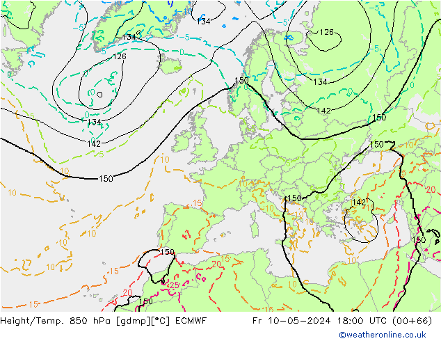 Height/Temp. 850 hPa ECMWF Fr 10.05.2024 18 UTC