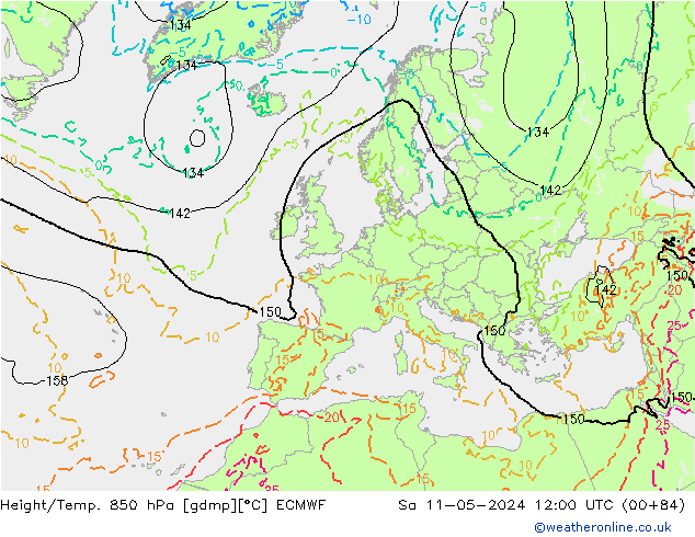 Height/Temp. 850 hPa ECMWF Sa 11.05.2024 12 UTC