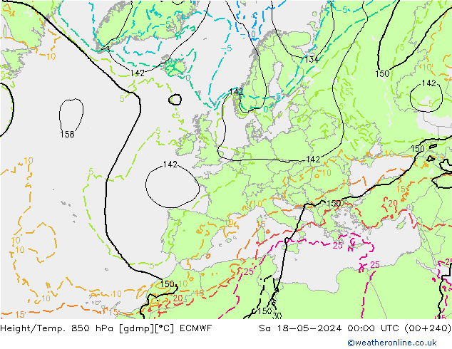 Height/Temp. 850 hPa ECMWF so. 18.05.2024 00 UTC
