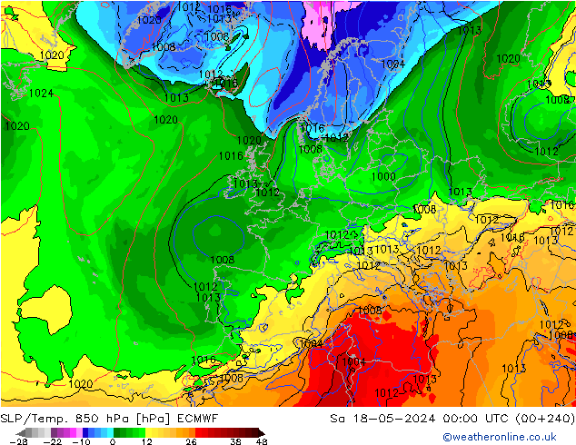 SLP/Temp. 850 hPa ECMWF Sa 18.05.2024 00 UTC