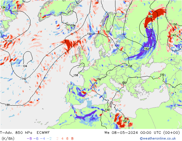 T-Adv. 850 hPa ECMWF mié 08.05.2024 00 UTC