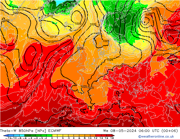 Theta-W 850hPa ECMWF We 08.05.2024 06 UTC