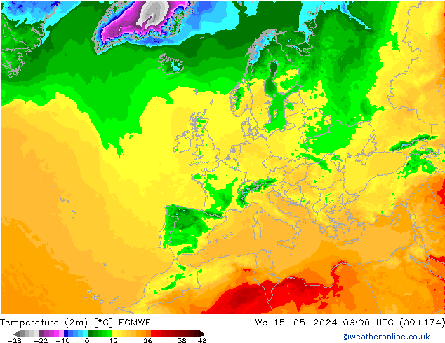 Temperatura (2m) ECMWF mer 15.05.2024 06 UTC