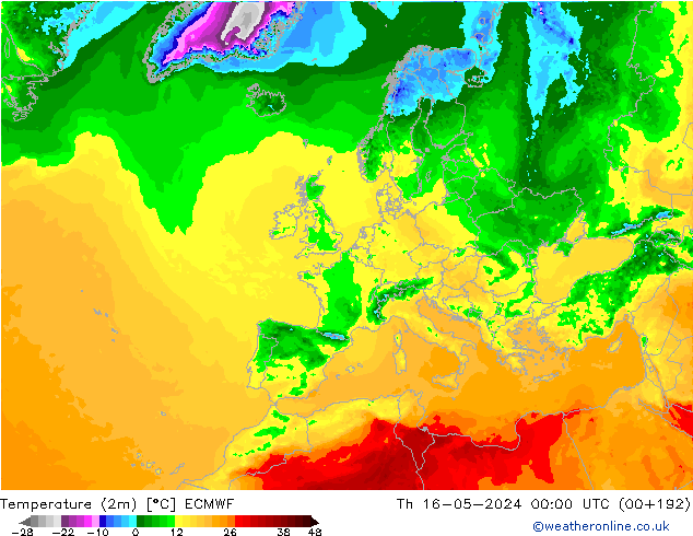 карта температуры ECMWF чт 16.05.2024 00 UTC