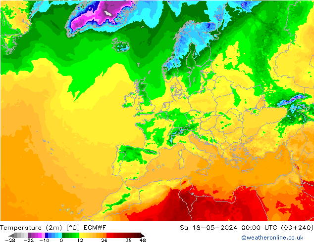 Temperaturkarte (2m) ECMWF Sa 18.05.2024 00 UTC