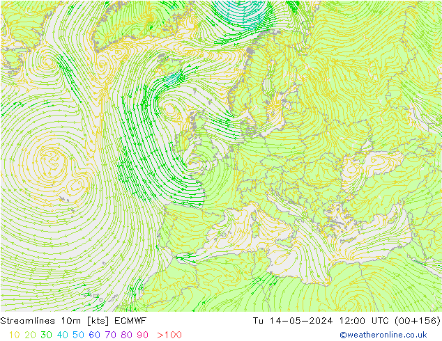 Streamlines 10m ECMWF Tu 14.05.2024 12 UTC