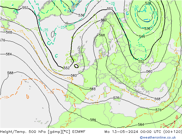 Z500/Rain (+SLP)/Z850 ECMWF lun 13.05.2024 00 UTC