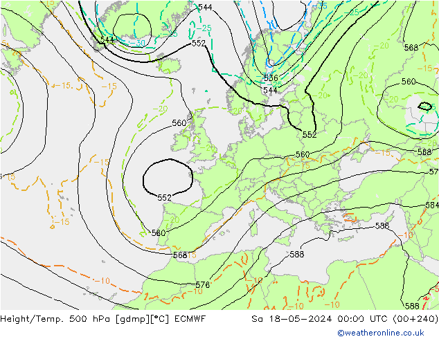 Z500/Rain (+SLP)/Z850 ECMWF Sa 18.05.2024 00 UTC