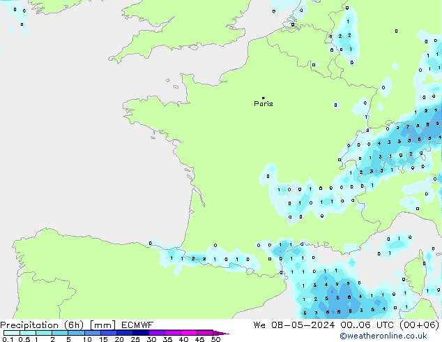 Z500/Rain (+SLP)/Z850 ECMWF Mi 08.05.2024 06 UTC