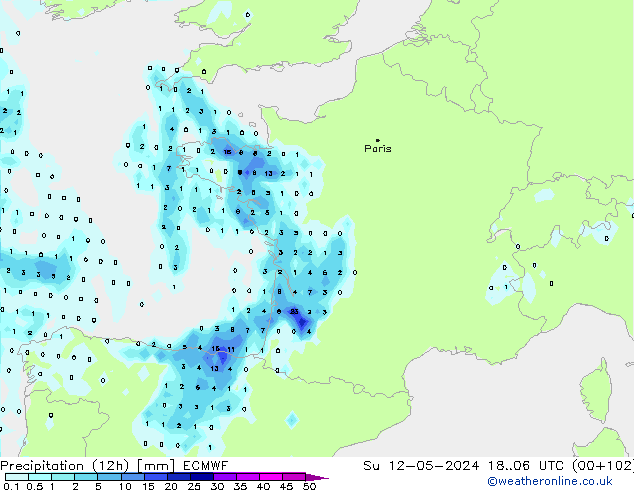 Precipitação (12h) ECMWF Dom 12.05.2024 06 UTC
