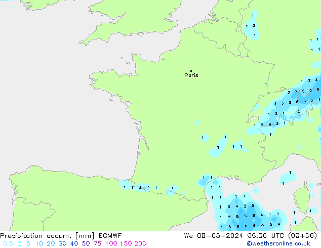 Nied. akkumuliert ECMWF Mi 08.05.2024 06 UTC