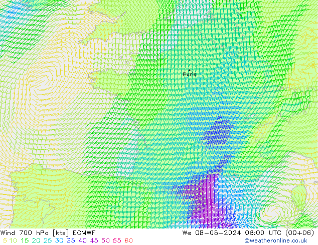 Rüzgar 700 hPa ECMWF Çar 08.05.2024 06 UTC