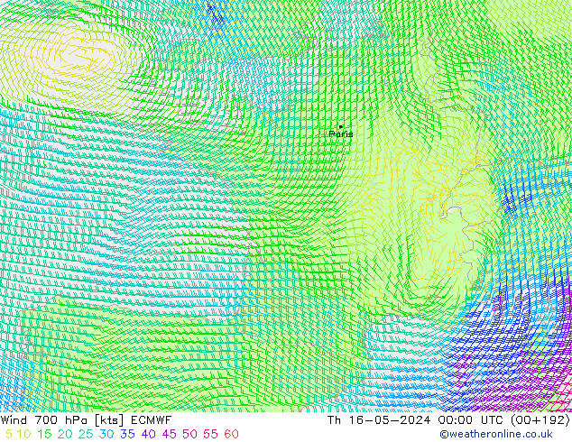 Wind 700 hPa ECMWF Th 16.05.2024 00 UTC