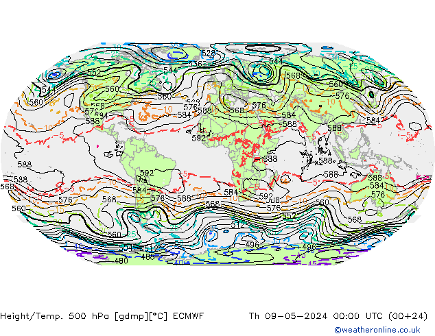 Z500/Rain (+SLP)/Z850 ECMWF czw. 09.05.2024 00 UTC