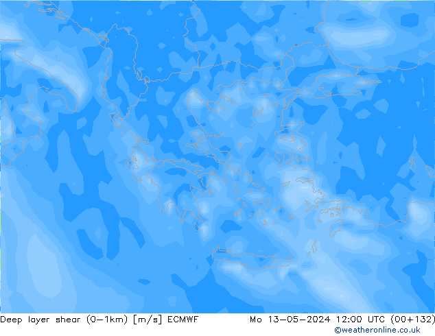 Deep layer shear (0-1km) ECMWF Seg 13.05.2024 12 UTC