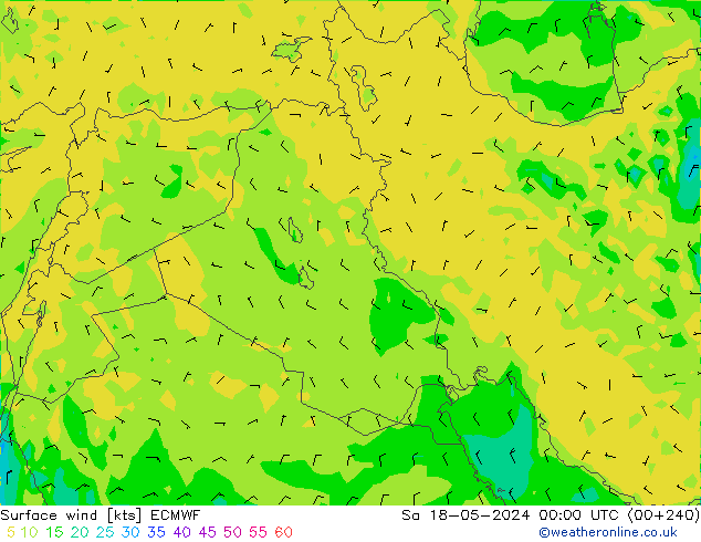 Wind 10 m ECMWF za 18.05.2024 00 UTC