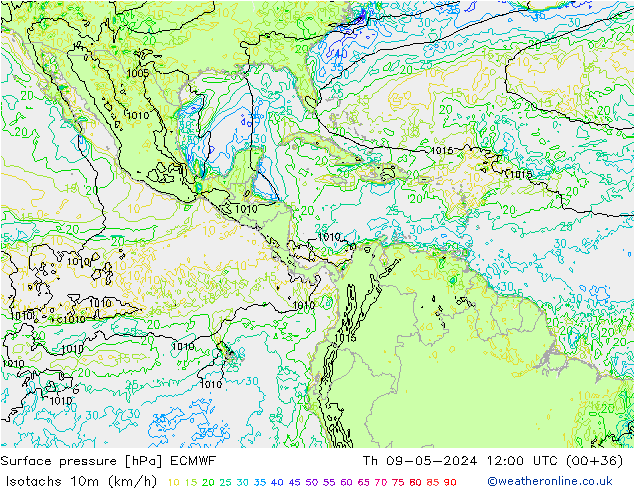 Isotaca (kph) ECMWF jue 09.05.2024 12 UTC