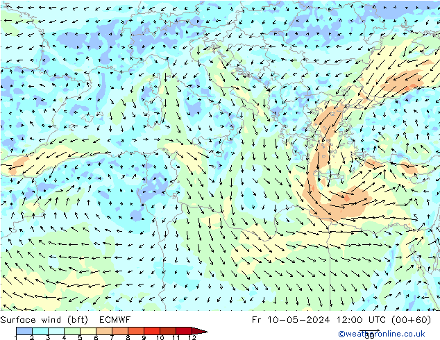  10 m (bft) ECMWF  10.05.2024 12 UTC