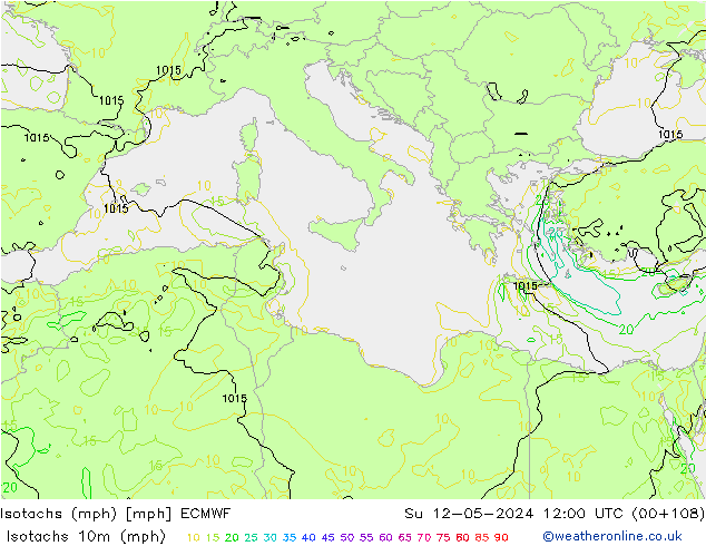 Isotachen (mph) ECMWF So 12.05.2024 12 UTC