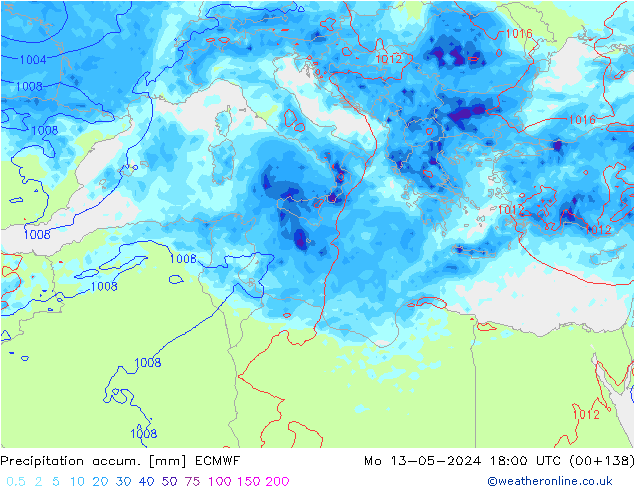 Precipitation accum. ECMWF Po 13.05.2024 18 UTC