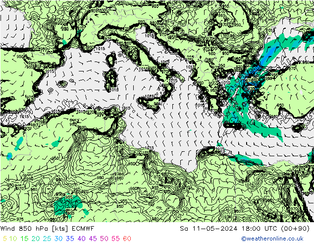 Wind 850 hPa ECMWF za 11.05.2024 18 UTC