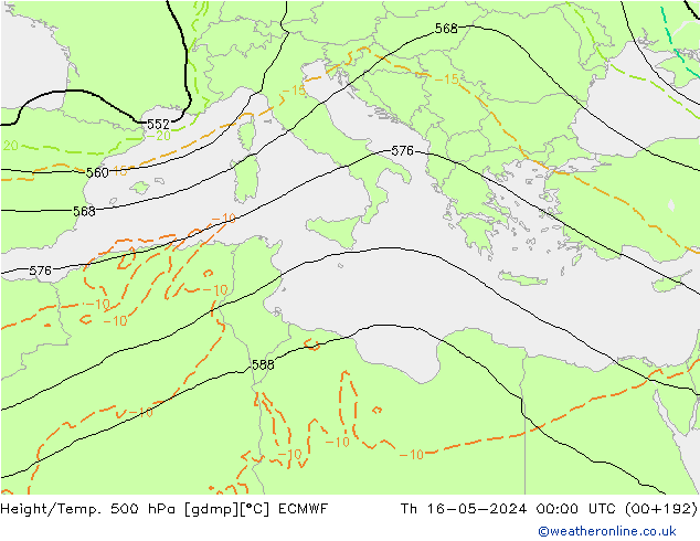 Z500/Regen(+SLP)/Z850 ECMWF do 16.05.2024 00 UTC