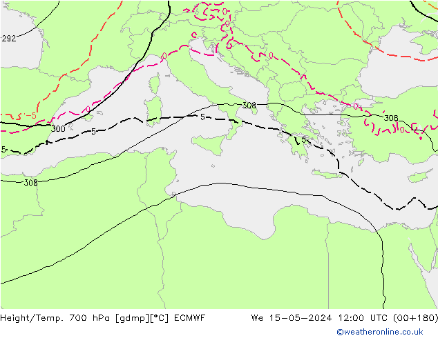 Hoogte/Temp. 700 hPa ECMWF wo 15.05.2024 12 UTC
