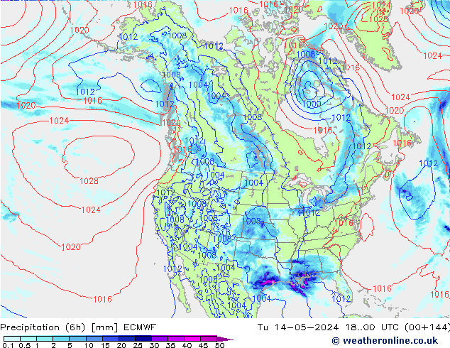 Z500/Yağmur (+YB)/Z850 ECMWF Sa 14.05.2024 00 UTC