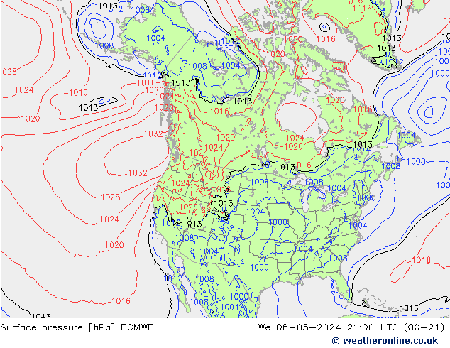 Luchtdruk (Grond) ECMWF wo 08.05.2024 21 UTC