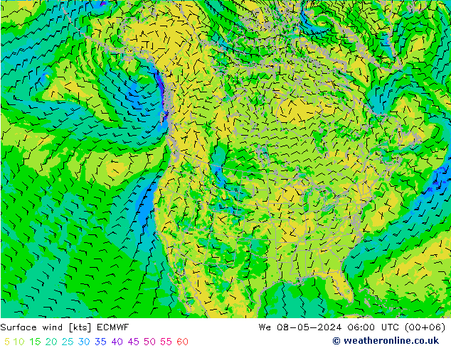 Vent 10 m ECMWF mer 08.05.2024 06 UTC