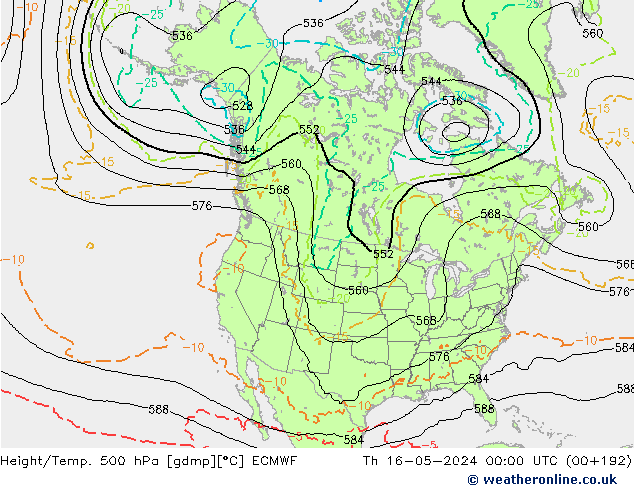 Height/Temp. 500 hPa ECMWF Th 16.05.2024 00 UTC