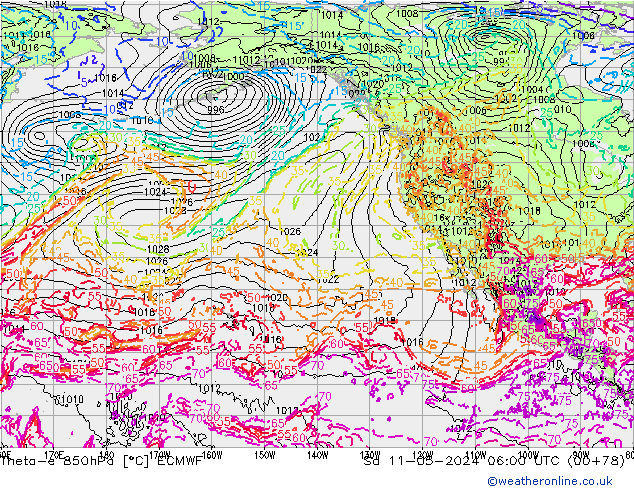 Theta-e 850hPa ECMWF Sa 11.05.2024 06 UTC